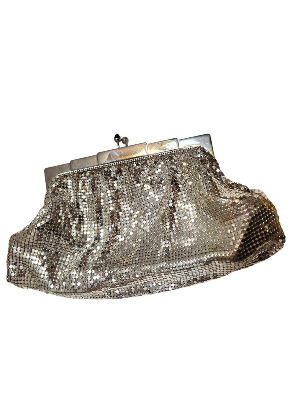 Vintage Whiting & Davis Silver Mesh Evening Clutch Bag Blue Stone #2842 READ